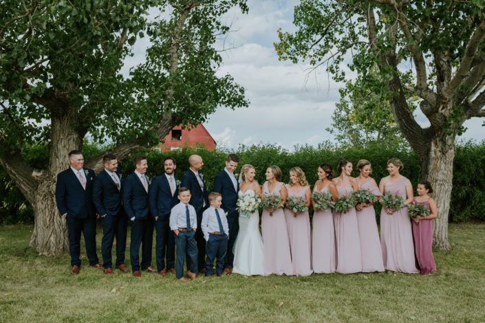 Brooke and Levi's Rustic Chic Blush Wedding party.