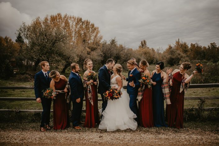 Hayley and James' rustic fall wedding bridal party.