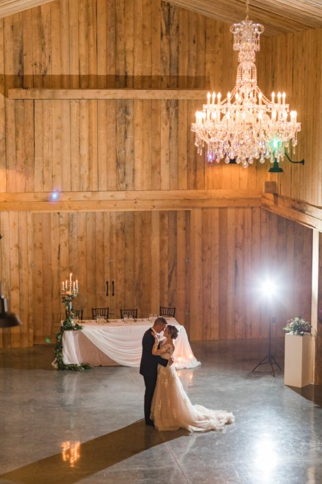 Sweet Haven Barn chandelier and couple dancing