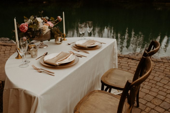 Emerald Lake sweetheart table setting