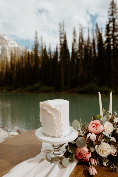 White ruffle cake for Emerald Lake Photoshoot 2020