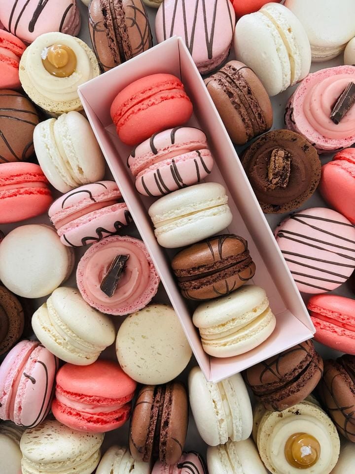 Valentine’s Day Macarons Valentine's Day Treats 2025, Queen Bee macarons available in an assortment of flavours in packs of 5 or 10.
