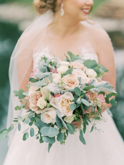 Brilliant blush and blue bridal bouquet