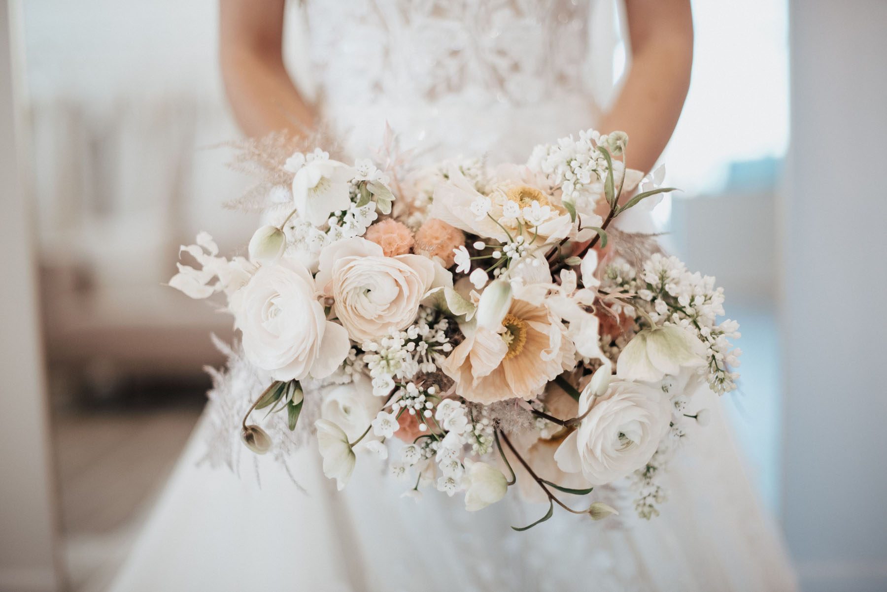 Blush, peach and white bridal bouquet