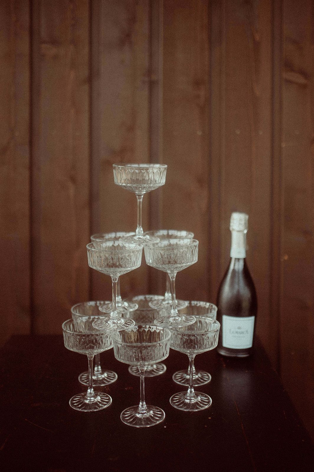 A little tower of glasses, ready for the champagne to start flowing.