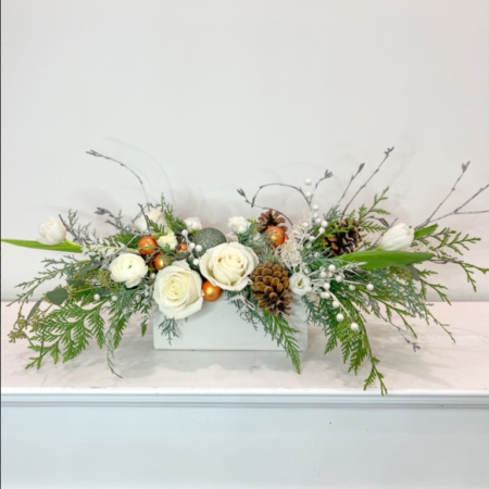 long and low Christmas arrangement