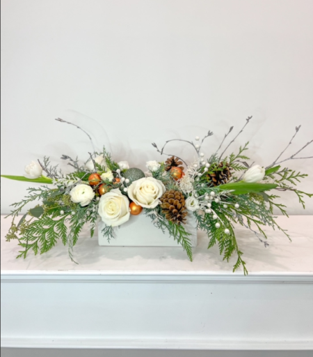 long and low Christmas arrangement