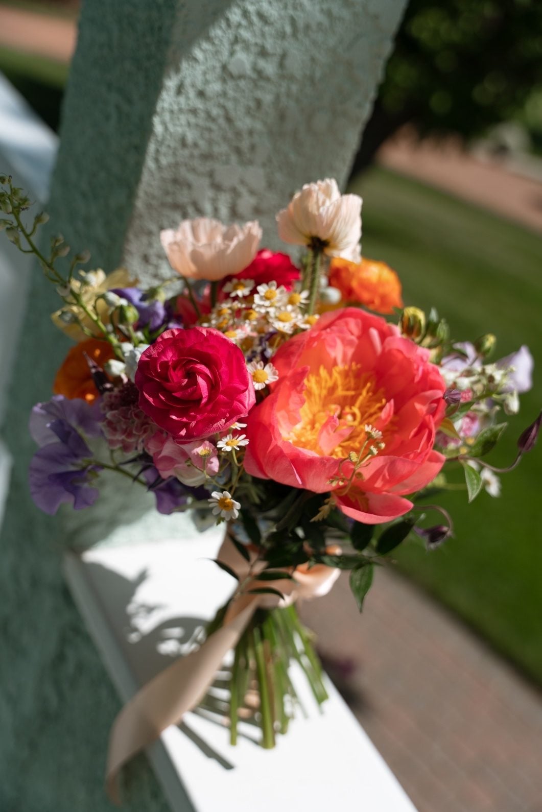 Colourful Bridal Bouquet with Peonies