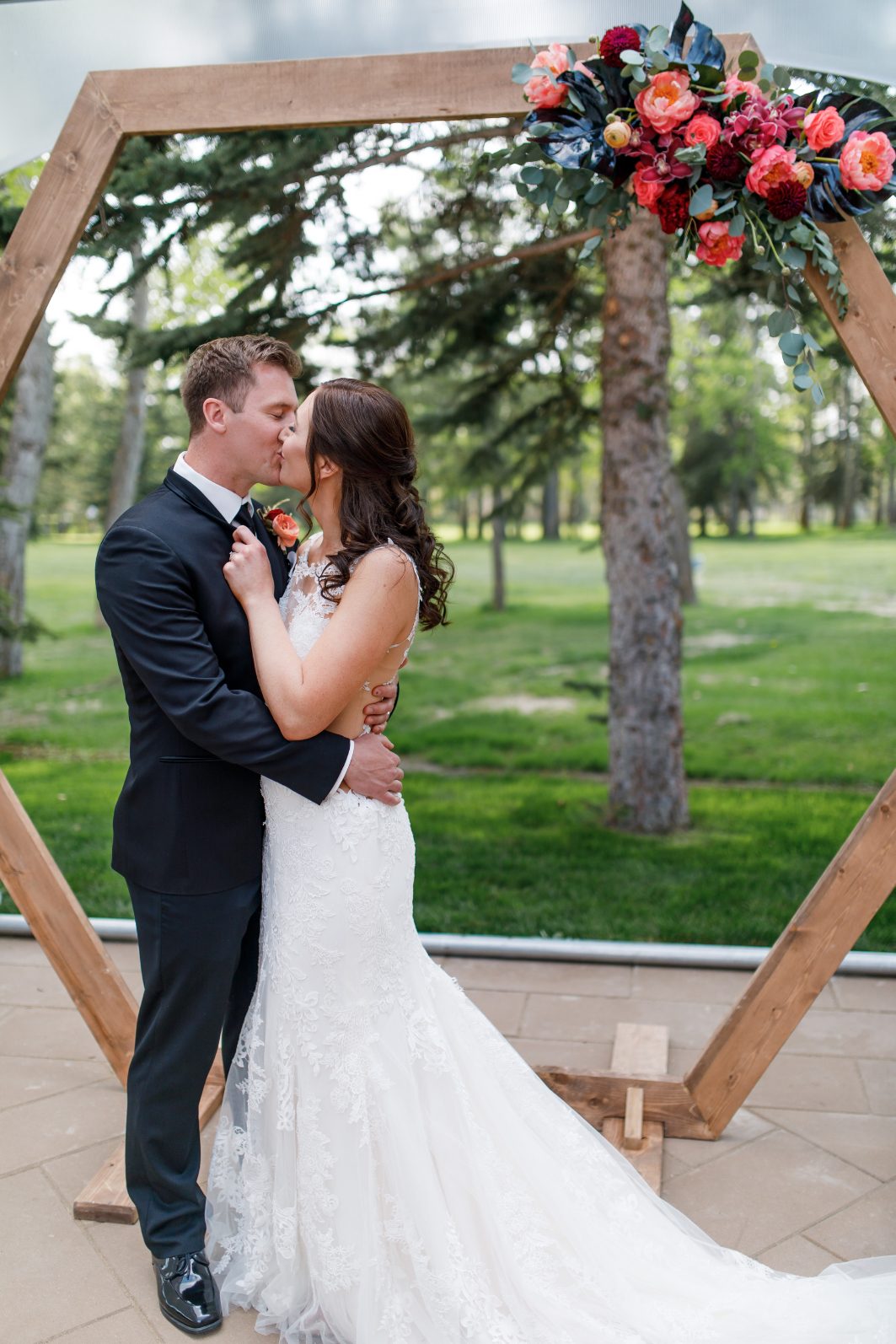 Hexagon Arch with Coral Floral Accent