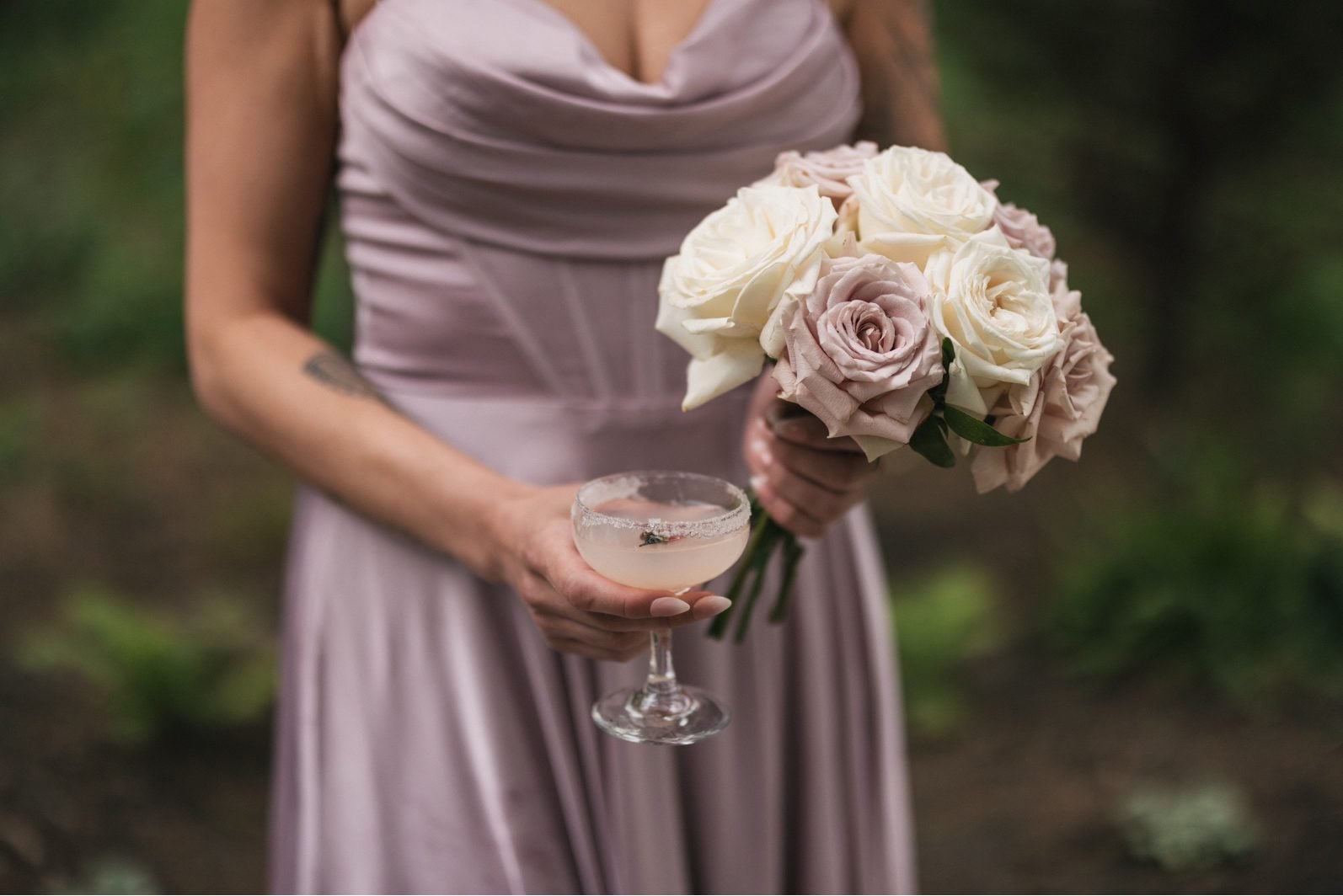 Champagne and Blush Bridesmaid, Bouquet and Cocktail