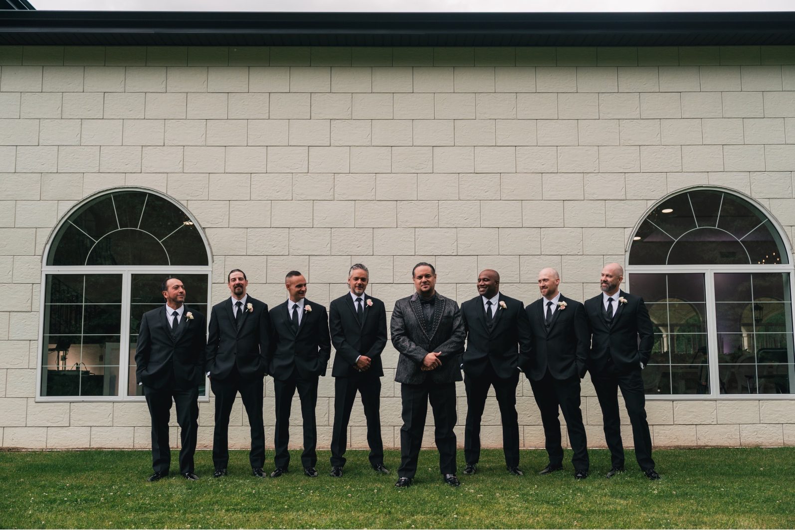 Groom + Groomsmen at Champagne and Blush Wedding at Archway Manor
