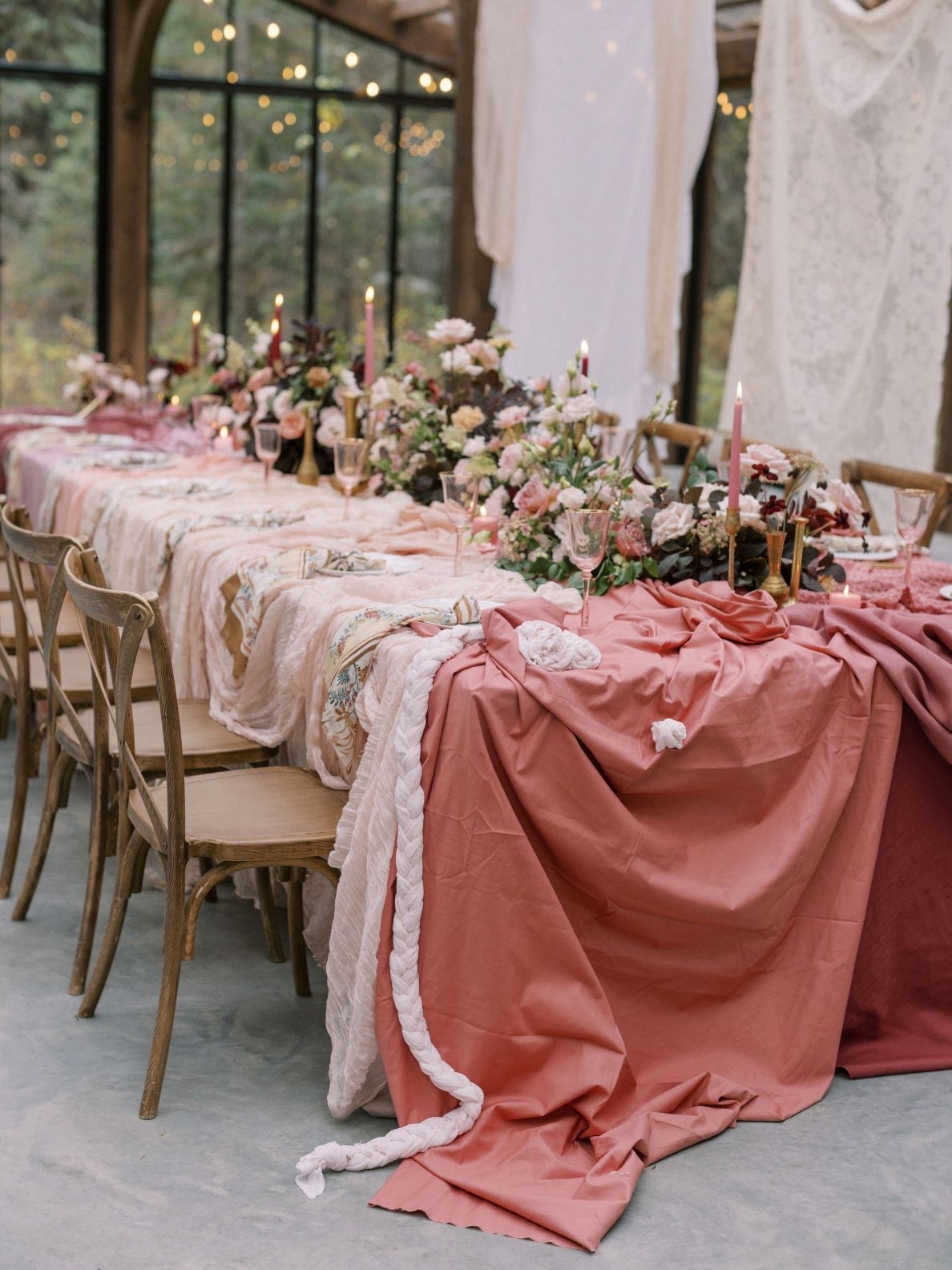 Justine Milton Marsala Table at The Valley Down the length of the marsala table scape for this True to Hue photoshoot for Bronte Bride.