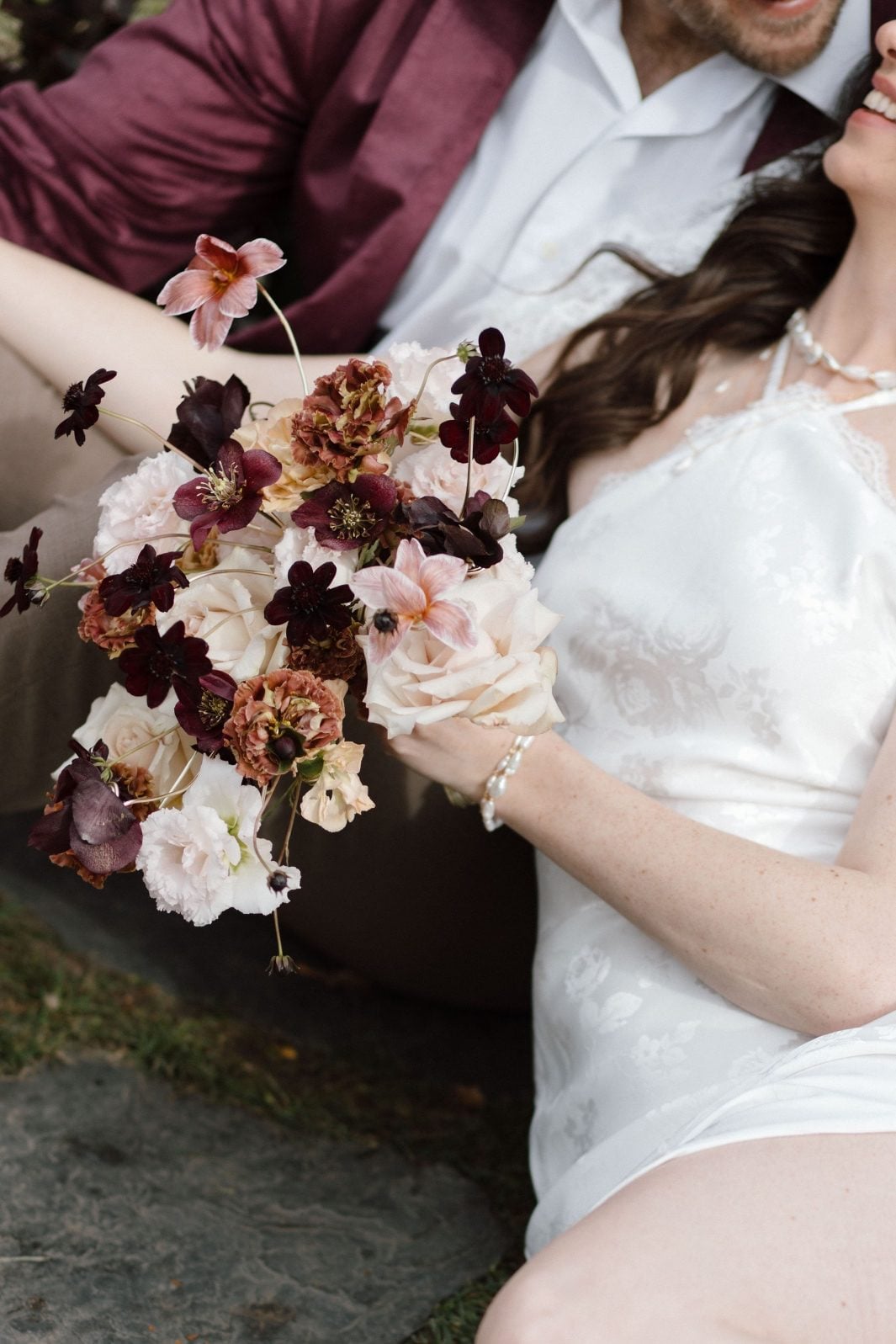Nikki Collette True to Hue Marsala Bridal Bouquet Nikki Collette image from True to Hue Marsala shoot of bridal bouquet in creamy blush to deep burgundy tones.