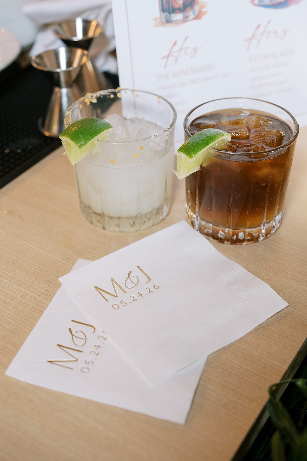 Lottie Two wedding signature cocktails garnished with fresh lime at the Fairmont Banff Springs.